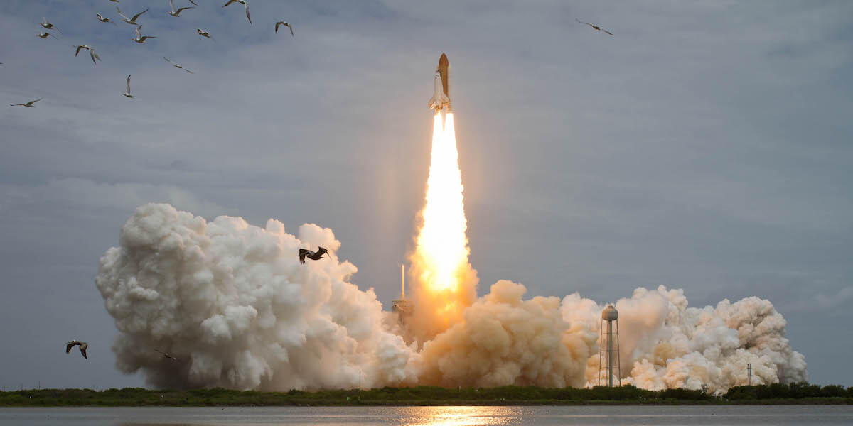 The final flight of shuttle Atlantis, launching July 8, 2011, from NASA's Kennedy Space Center in Cape Canaveral, Florida. The engines' hydrogen turbine flowmeter uses a new design by Bogdan Marcu introduced in 2007. Photo courtesy of NASA/Bill Ingalls