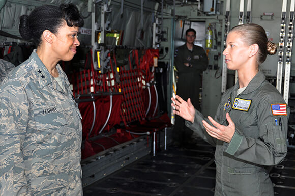 Lt. Gen. Stayce Harris with one of her Airmen. Photo courtesy of U.S. Air Force