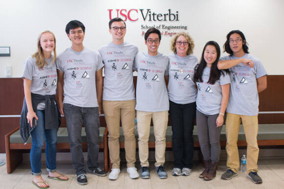 USC Viterbi VAST K-12 STEM Outreach Manager Katie Mills (third from right) poses with student volunteers. Photo courtesy of Viterbi Staff.