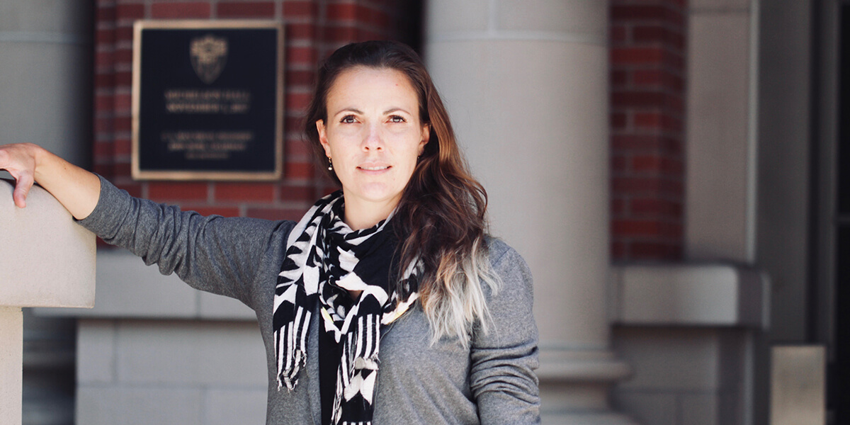 Jenny Treweek, assistant professor of biomedical engineering, examines the physiological function of stress-related neuropeptide circuits using advanced neuroscience. Photo/Daniel Druhora