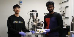 PhD students Regib Ahsan (Right) and Hyun Uk Chae with some of the devices used to accomplish this feat. (PHOTO CREDIT: USC Viterbi)