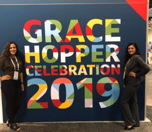 Yasmin Marquez (left) and Alisha Nagarkar (right) attend the Grace Hopper Celebration.