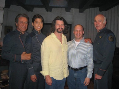 Garrett Reisman with the cast of "Battlestar Galactica" and series creator, Ronald D. Moore. Photos courtesy: Garrett Reisman.