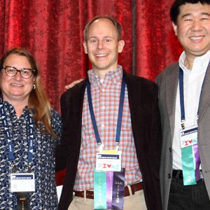 AAAI 2020 Program Co-Chair Fei Sha (far right), and AAAI President Yolanda Gil (second from left), both USC Viterbi professors, pictured with colleagues from Duke University and AAAI. Photo/Courtesy of AAAI.