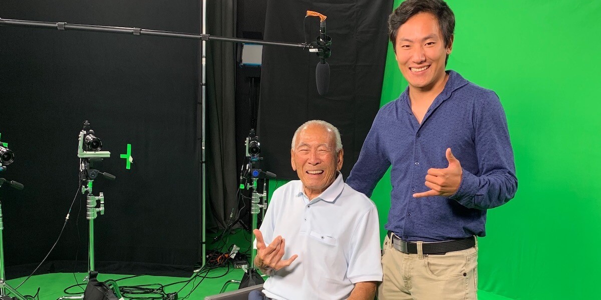 Cole and Lawson Sakai. Lawson is a WWII veteran and the subject of Japanese American Stories first AI interview. The interview will be on display at the Japanese American National Museum soon. PHOTO/COLE KAWANA.