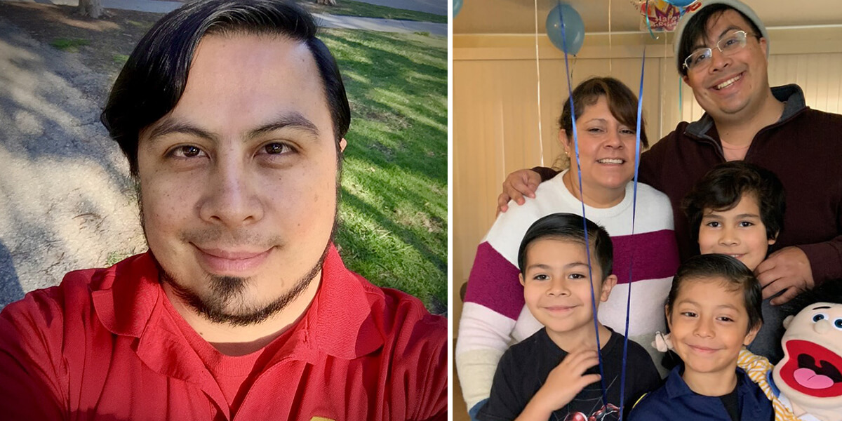 Alexander Reyes (left) and with his family: his wife Marcella and kids clockwise Daniel, Jonathan and Isaac. Photos/Alexander Reyes.