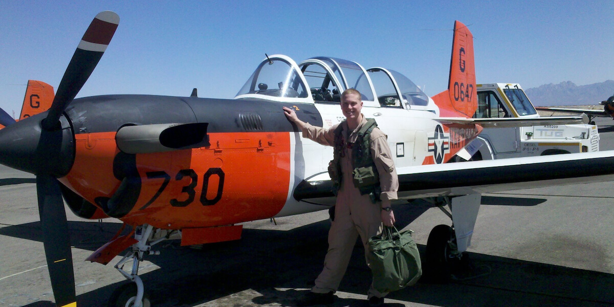 U.S. Air Force officer, Captain Edward Proulx after his first acrobatic solo in flight school when he was then a Marine Aviator, 2nd Lt. in Las Cruces, NM. (Photo/Courtesy of Edward Proulx)