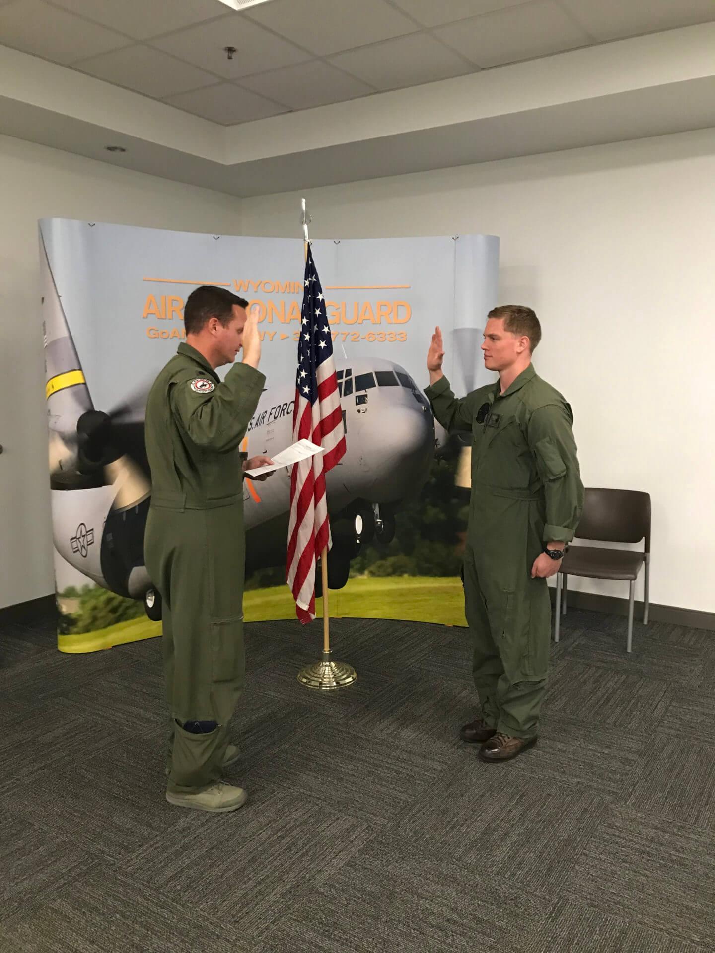 Edward Proulx gets sworn into the Air Force by LtCol Gobel. (Photo/Courtesy of Edward Proulx)