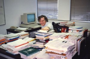 A photo of Bob Braden, a legendary internet pioneer and fellow emeritus at USC Viterbi's Information Sciences Institute, at his office.