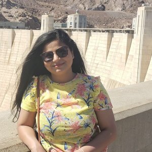 Civil and environmental engineering Class of 2021 graduate Saumya Joshi in front of the Hoover Dam.