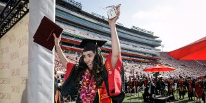 After nearly 14 months of remote learning and relative seclusion, a USC Viterbi graduate exults after receiving her diploma at the L.A. Coliseum.