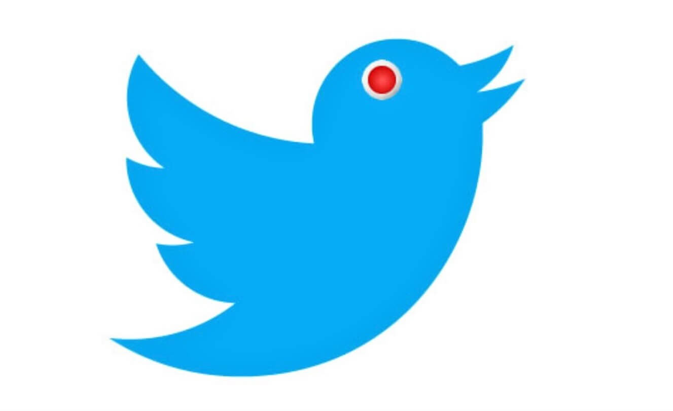 A photo of the Twitter logo bird with a red eye