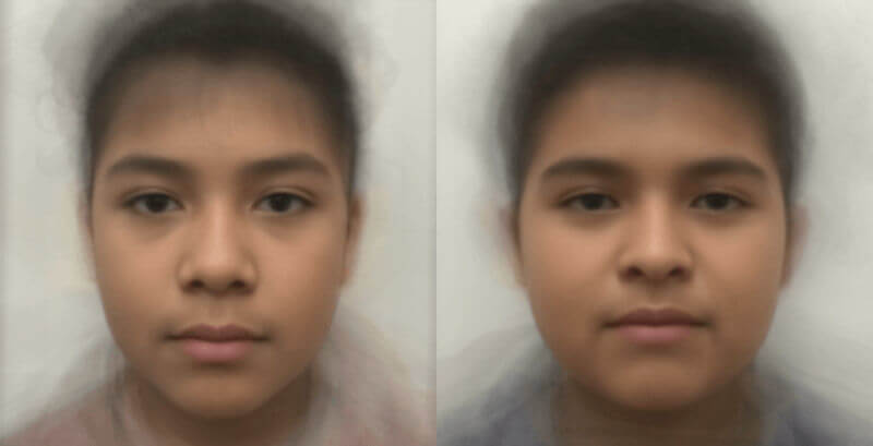 Combined faces of male study participants in each group. Left is control, right is CAH. (Photo/Courtesy of CHLA)