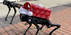 four-legged robot carrying packages