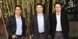 Wei Wu (center) with co-PIs Quan Nguyen (left) and Mike Chen (PHOTO CREDIT: USC Viterbi)