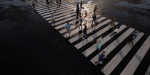 Pedestrians walking in crosswalk