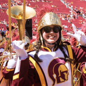 Elyse Pollack plays trombone for the USC Marching Band. PHOTO/BEN CHUA.