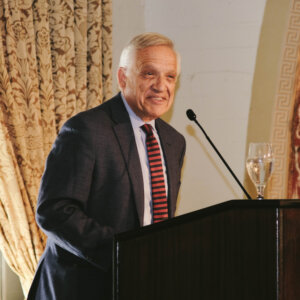 Dean Yannis C. Yortos delivering his speech at the 2022 State of the School (Photo/Keith Wang)