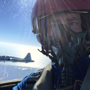 Retired U.S. Navy pilot Will Pressley in cockpit