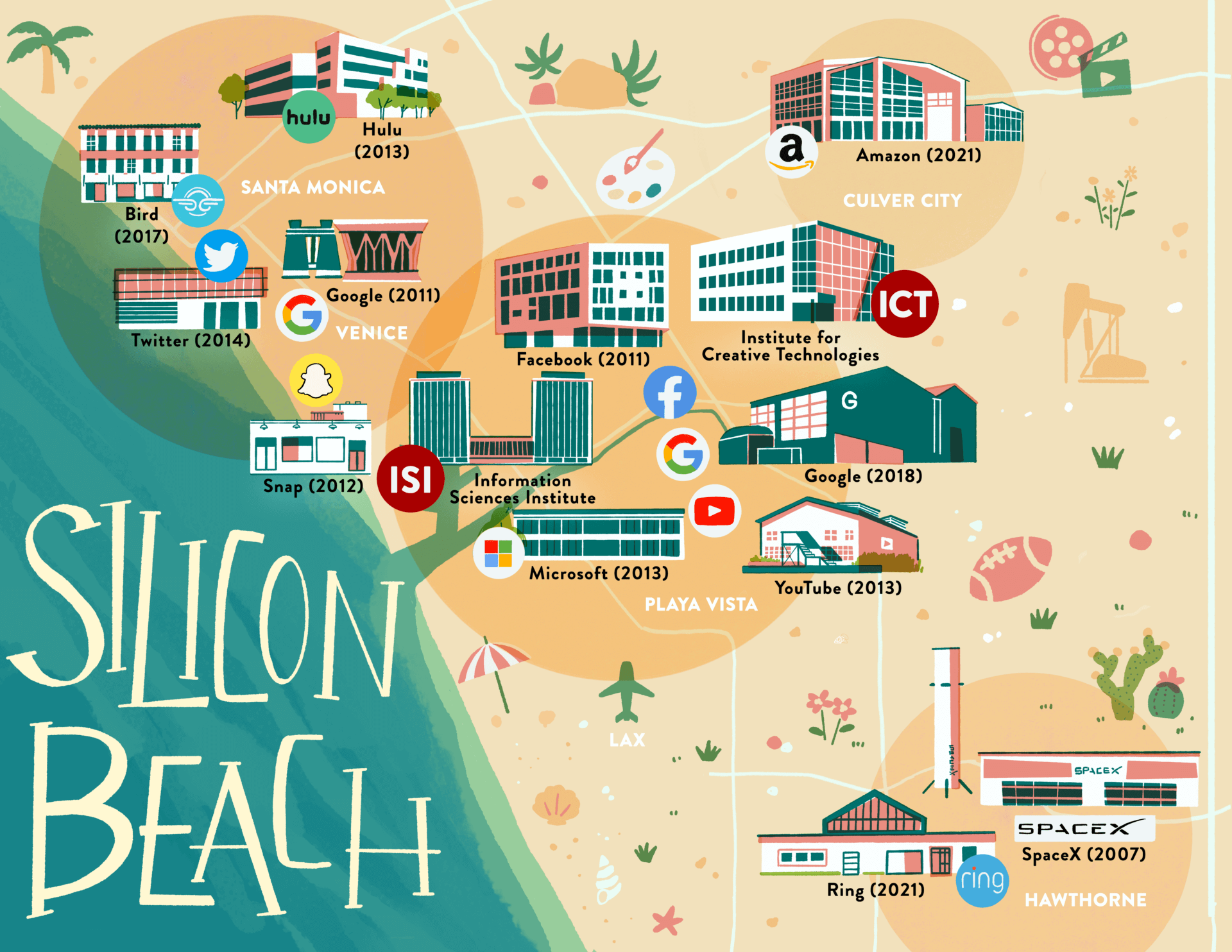 Silicon Beach map. Illustration: Zhiying Chen