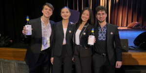 The Raise A Glass Team (Left to right) Nicholas Conner, an MBA student at the USC Marshall School of Business; Kamila Fomin, an international relations major; Mellissa Zhang, who's majoring in computer science and business administration; and Misha Kuznetsov, a mechanical engineering major (Photo/Courtesy of Nicholas Conner)