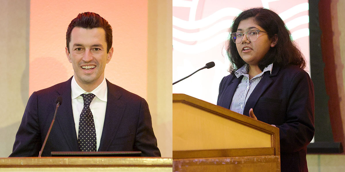 USC Viterbi Board of Councilors member Jonathan Emami and student Azrin Khan shared their experiences with scholarship support.