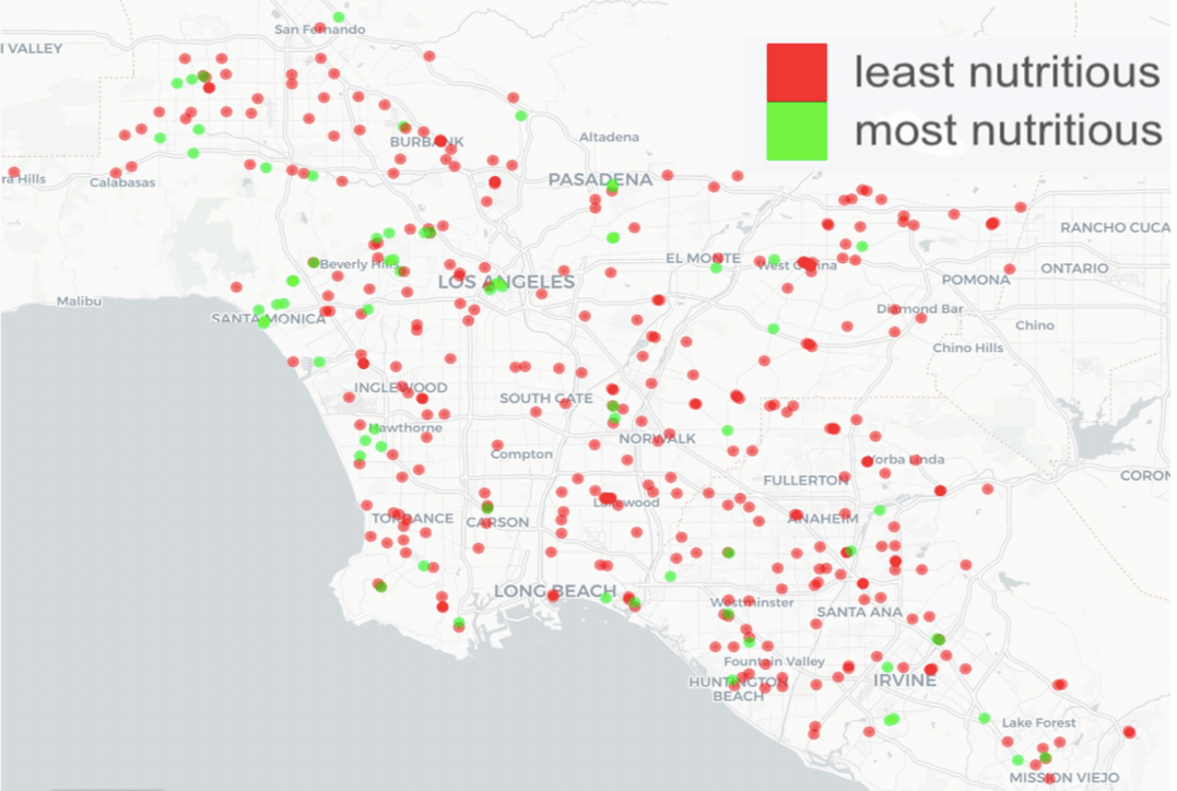 A map of the LA Food Environment. Image/Abigail Horn