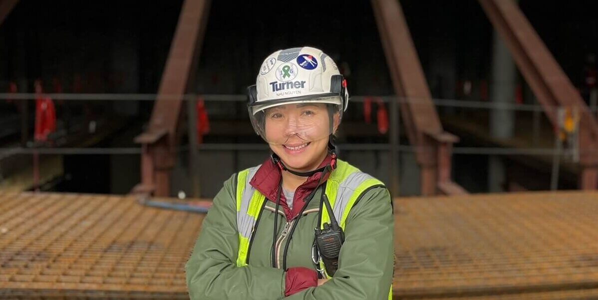 Nhu Nguyen at the Ginsburg Hall construction site