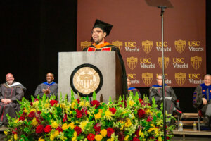 Rafael Vicente Sanchez Romero delivers the student keynote speech at The Shrine Auditorium
