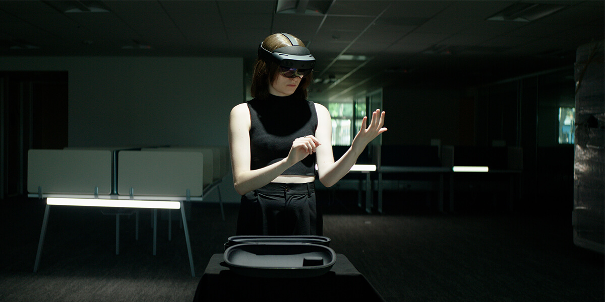 Team Aegis UI/UX designer Caitlin Sullivan experiments with Microsoft HoloLens AR technology for Senva 2