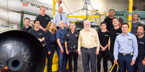 Adjunct Professor of Astronautical Engineering James Wertz, with the team at Microcosm Inc. and Scorpius Space Launch Company that developed the lightweight all-composite tanks