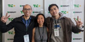 Ruby (Left) and her SoFiiT cofounders at the TechCrunch Disrupt 2023 Event in San Francisco Photo Credit: Ruby Zhang