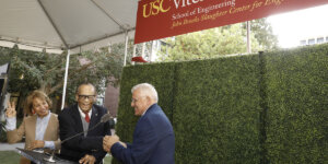 “LIFT AS WE CLIMB” THE USC COMMUNITY CELEBRATED THE OFFICIAL UNVEILING OF THE JOHN BROOKS SLAUGHTER CENTER FOR ENGINEERING DIVERSITY ON WEDNESDAY, SEPTEMBER 20. PHOTO/STEVE COHN.
