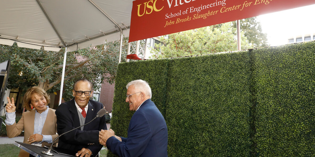 “LIFT AS WE CLIMB” THE USC COMMUNITY CELEBRATED THE OFFICIAL UNVEILING OF THE JOHN BROOKS SLAUGHTER CENTER FOR ENGINEERING DIVERSITY ON WEDNESDAY, SEPTEMBER 20. PHOTO/STEVE COHN.