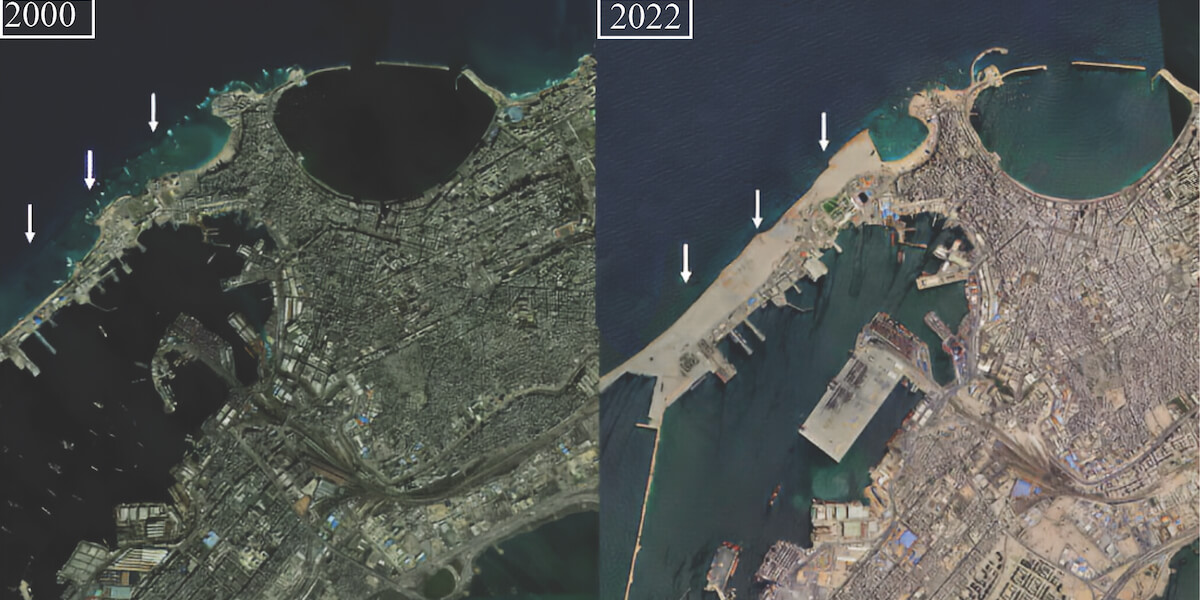 Satellite image compares image of Alexandria's Port in 2000 to 2022.