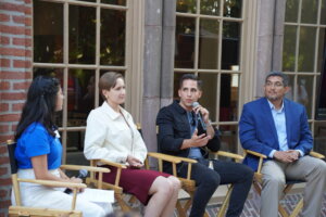 Alan Venegas Garza, a USC Viterbi civil engineering student (second from right), speaking as a panelist at the Fulbright Trojan Association Event. Photo Credit: Liudy Zhou