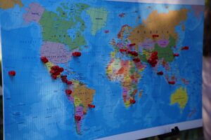 A map showcasing the home countries of Fulbright Scholars within the association. Photo Credit: Liudy Zhou