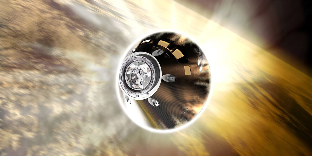 Artistic rendering of NASA's Orion capsule re-entering Earth's atmosphere (Image credit: NASA)