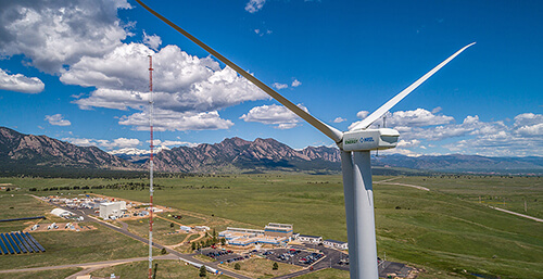 Wind turbines at the NREL Flatirons campus, CO