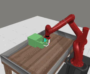 In this simulation from the adjacent paper, the robot successfully closes the drawer with a single video demonstration/text description.