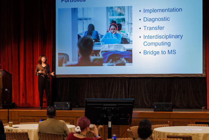 Carla Brodley, dean of inclusive computing at Northeastern University, spoke at the DEI summit. (Photo/Helen Perez)