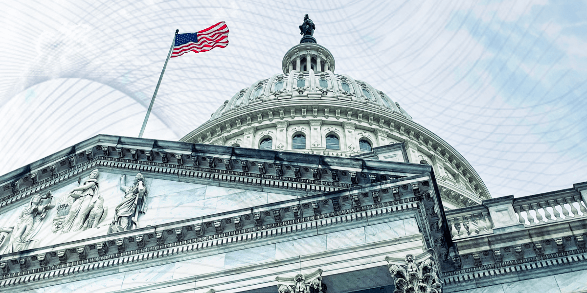 Photo of the White House and an American flag