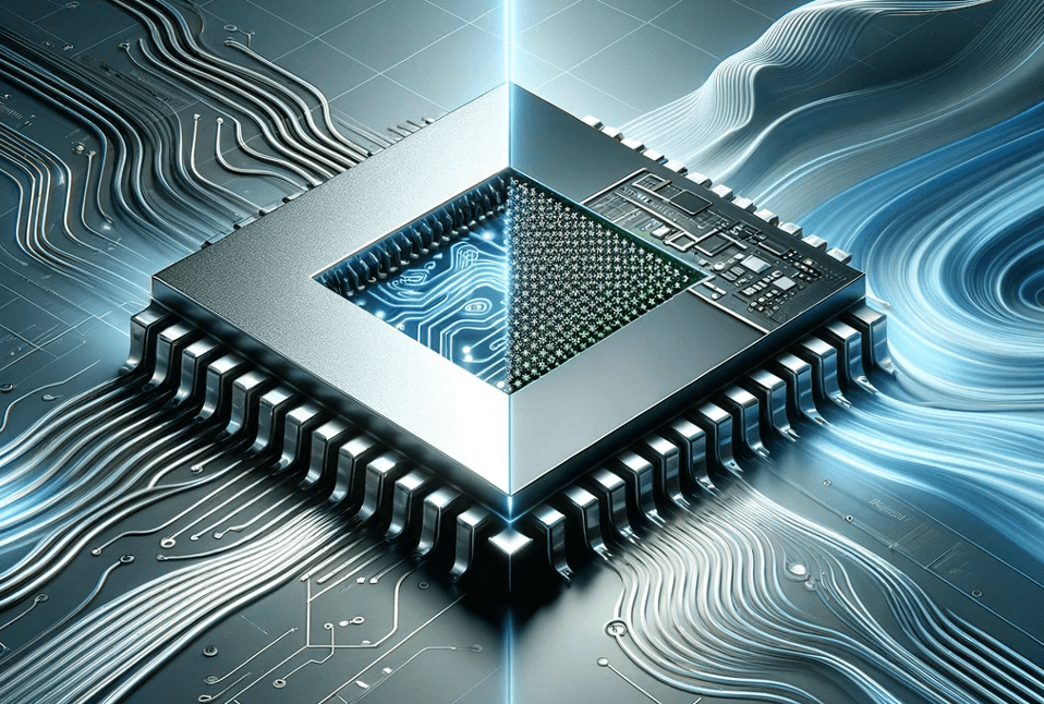 An illustration, made with help from AI, depicting a memristor system-on-chip to power up the analog world with digital precision. 