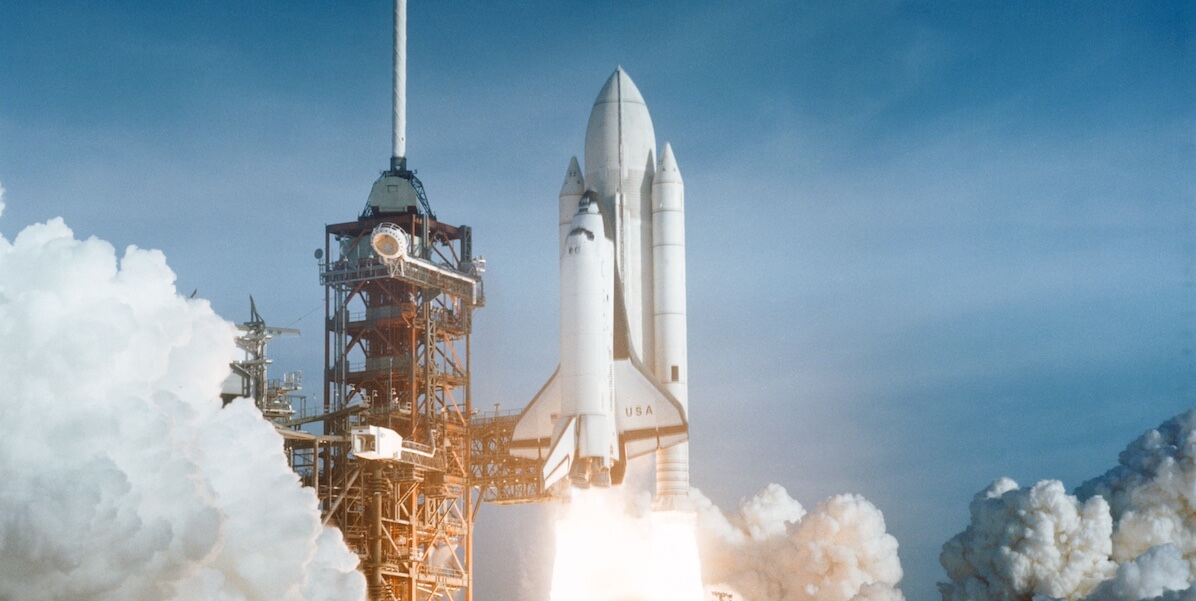 NASA provided image of the Columbia Space shuttle launched from the launch pad