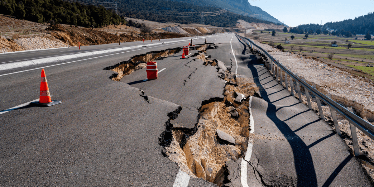 major crack in a road due to an earthquake