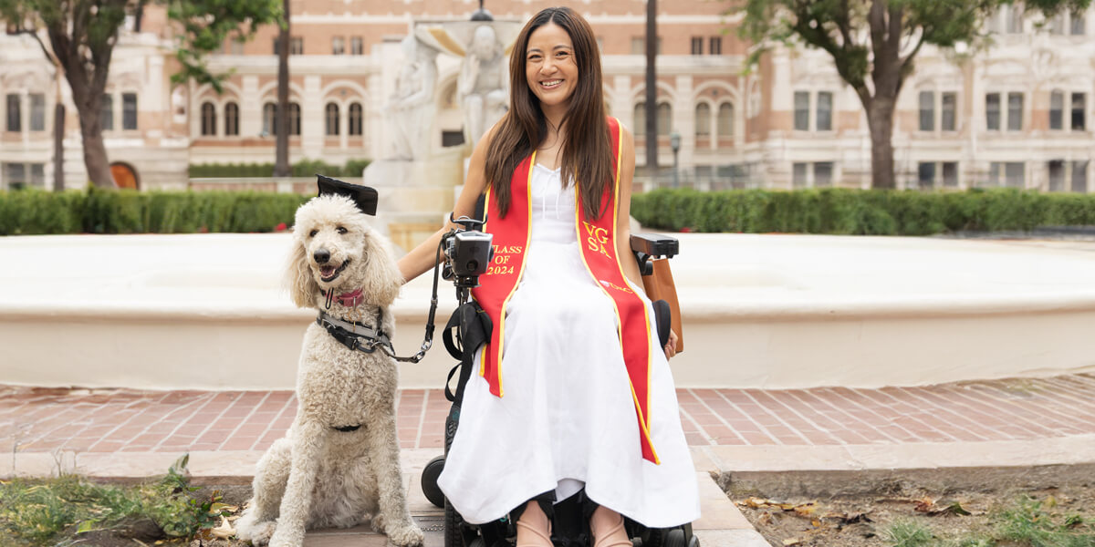 Natalie Fung and her dog on the USC campus