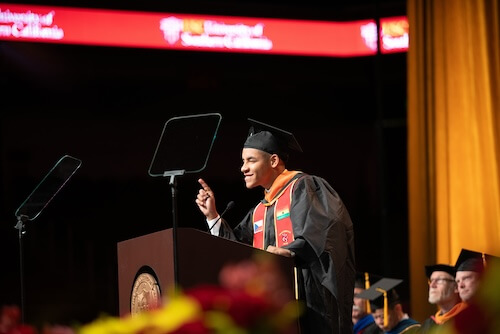 Student speaker Oliver Laryea at the master's commencement ceremony (Photo/Josh Lo) 