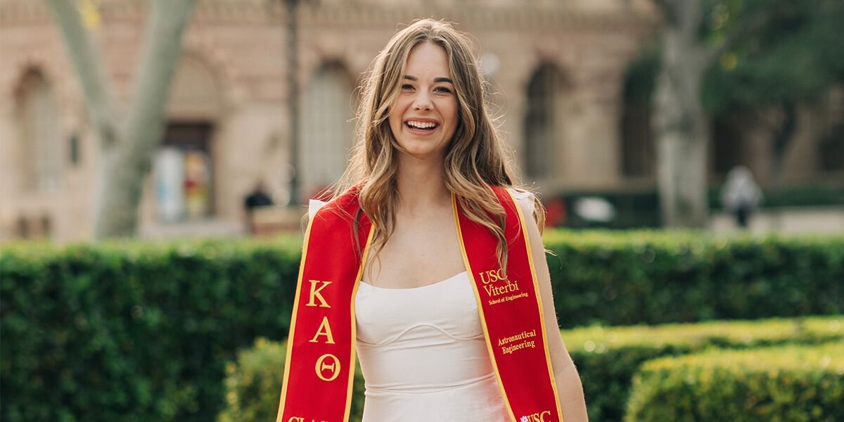 Brooke Rios celebrates her graduation on the USC campus
