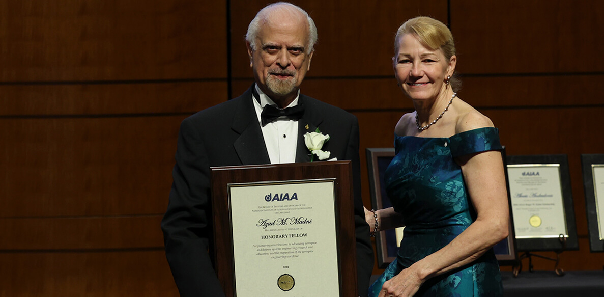 Madni receives certificate as an AIAA Honorary Fellow from AIAA Immediate Past President Laura J. McGill 