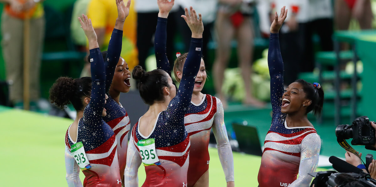 The USA gymnastics team. Image/Wikimedia Commons (Fernando Frazão/Agência Brasil)